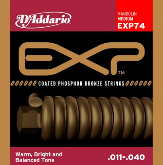 EXP74 Coated Комплект струн для мандолины, фосфорная бронза, Medium, 11-40, D'Addario от магазина Соло в Иркутске