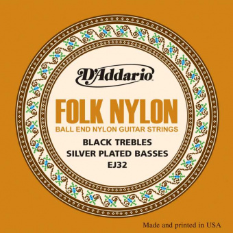 EJ32 Folk Nylon Комплект струн для акустической гитары, шарик на конце, нейлон/посеребрен, D'Addaio от магазина Соло в Иркутске