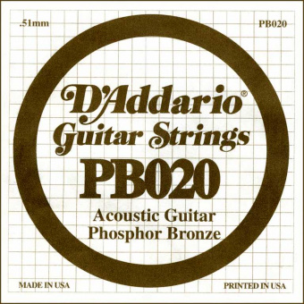 PB020 Phosphor Bronze Отдельная струна для акустической гитары, фосфорная бронза, .020, D'Addario от магазина Соло в Иркутске