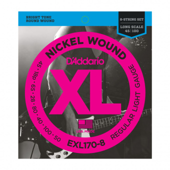 EXL170-8 Nickel Wound Комплект струн для 8-струнной бас-гитары, Light, 45-100, Long Scale, D'Addario от магазина Соло в Иркутске