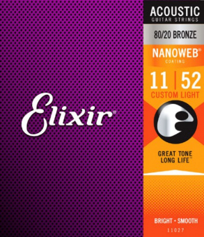 11027 NANOWEB Комплект струн для акустической гитары, Custom Light, бронза 80/20, 11-52, Elixir от магазина Соло в Иркутске