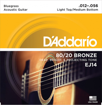 EJ14 Bronze 80/20 Струны для акустической гитары, 12-56, Light Top/Medium Bottom/Bluegrass D'Addario от магазина Соло в Иркутске
