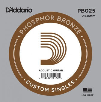 PB025 Phosphor Bronze Отдельная струна для акустической гитары, фосфорная бронза, .025, D'Addario от магазина Соло в Иркутске