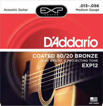 EXP12 COATED 80/20 Струны для акустической гитары Medium 13-56 D`Addario от магазина Соло в Иркутске