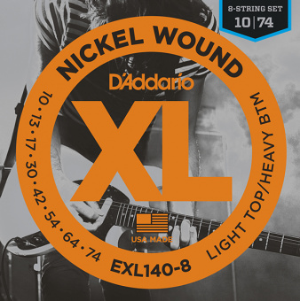 EXL140-8 Nickel Wound Комплект струн для 8-струнной электрогитары, Light/Heavy, 10-74, D'Addario от магазина Соло в Иркутске