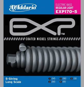 EXP170-5 Coated Комплект струн для 5-струнной бас-гитары, Light, 45-130, Long Scale, D'Addario от магазина Соло в Иркутске
