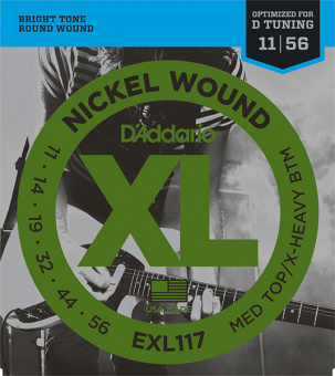 EXL117 XL NICKEL WOUND Струны для электрогитары Meduim Top/Extra Heavy Bottom 11-56 D`Addario от магазина Соло в Иркутске
