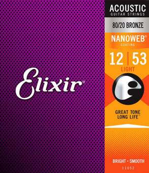 11052 NANOWEB Комплект струн для акустической гитары, Light, бронза 80/20, 12-53, Elixir от магазина Соло в Иркутске
