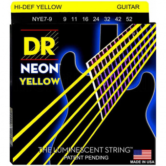 NYE7-9 Neon Yellow Комплект струн для 7-струнной электрогитары, никелированные,с покрытием, 9-52, DR от магазина Соло в Иркутске