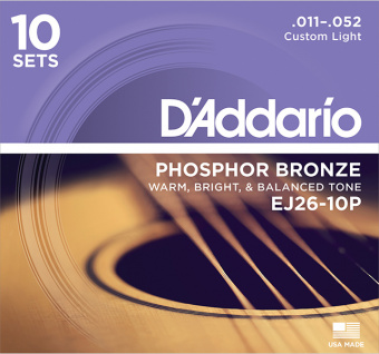 EJ26-10P Phosphor Bronze Струны для акустической гитары, Custom Light, 11-52, 10 компл., D'Addario от магазина Соло в Иркутске