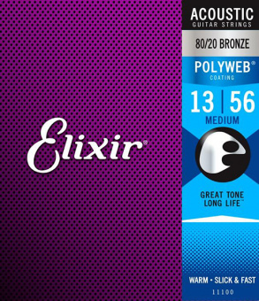 11100 POLYWEB Комплект струн для акустической гитары, Medium, бронза 80/20, 13-56, Elixir от магазина Соло в Иркутске