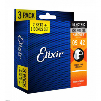 16540 NANOWEB Cтруны для электрогитары, Super Light, 9-42, 3 комплекта, Elixir от магазина Соло в Иркутске