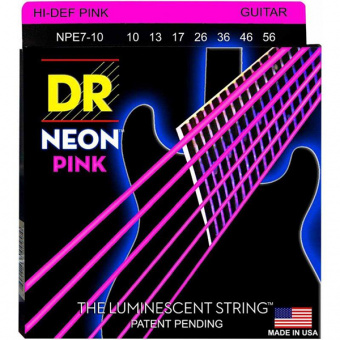 NPE7-10 Neon Pink Комплект струн для 7-струнной электрогитары, никелированные, с покр., 10-56, DR от магазина Соло в Иркутске