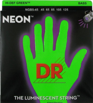 NGB5-45 Neon Green Комплект струн для 5-струнной бас-гитары, никелированные, с покрытием, 45-125, DR от магазина Соло в Иркутске