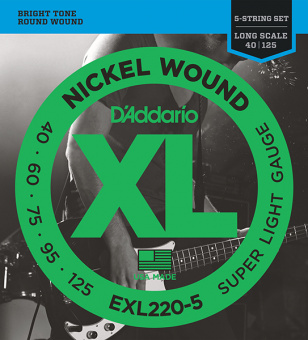 EXL220-5 Nickel Wound Комплект струн для 5-струнной бас-гитары, Super Light, 40-125, D'Addario от магазина Соло в Иркутске