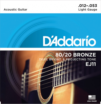 EJ11 BRONZE 80/20 Струны для акустической гитары бронза Light 12-53 D`Addario от магазина Соло в Иркутске