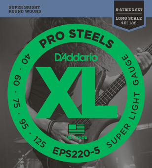 EPS220-5 ProSteels Комплект струн для 5-струнной бас-гитары, Super Light, 40-125, D'Addario от магазина Соло в Иркутске