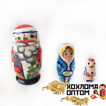LHM10183 Матрешка новогодняя "Дед мороз" 3 кукольная, Хохлома от магазина Соло в Иркутске