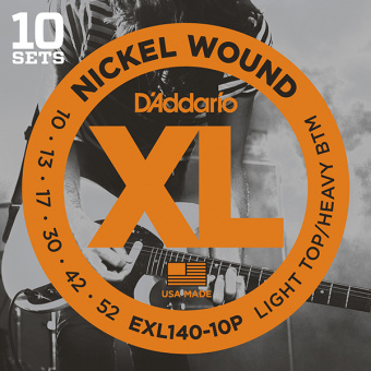 EXL140-10P Nickel Wound Струны для электрогитары, Light Top/Heavy Bottom, 10-52, 10 компл, D'Addario от магазина Соло в Иркутске