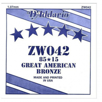 ZW042 Отдельная струна для акустической гитары, бронза 85/15, 042, D'Addario от магазина Соло в Иркутске