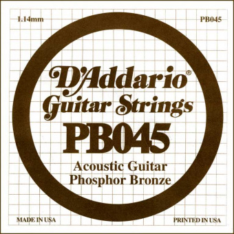 PB045 Phosphor Bronze Отдельная струна для акустической гитары, фосфорная бронза, .045, D'Addario от магазина Соло в Иркутске