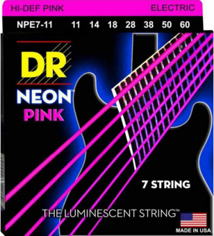 NPE7-11 Neon Pink Комплект струн для 7-струнной электрогитары, никелированные,с покрытием, 11-60, DR от магазина Соло в Иркутске