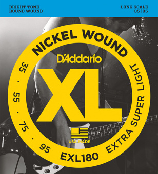 EXL180 Nickel Wound Комплект струн для бас-гитары, Extra Super Light, 35-95, D'Addario от магазина Соло в Иркутске