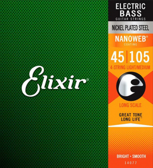 14077 NANOWEB Комплект струн для бас-гитары, никелированные, Medium, 45-105, Elixir от магазина Соло в Иркутске