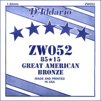 ZW052 Отдельная струна для акустической гитары, бронза 85/15, 052, D'Addario от магазина Соло в Иркутске