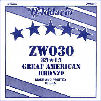 ZW030 Отдельная струна для акустической гитары, бронза 85/15, 030, D'Addario от магазина Соло в Иркутске