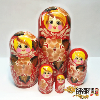 LHM10154 Матрешка "Красный букет" 5 кукольная, Хохлома от магазина Соло в Иркутске