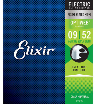 19007 Optiweb Комплект струн для 7-струнной электрогитары, никел.сталь, Super Light 9-52, Elixir от магазина Соло в Иркутске