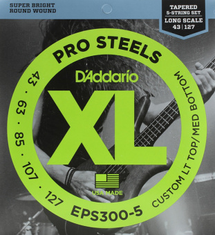 EPS300-5 ProSteels Комплект струн для 5-струнной бас-гитары, Lt top/Med bottom, 43-127, D'Addario от магазина Соло в Иркутске