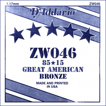 ZW046 Отдельная струна для акустической гитары, бронза 85/15, 046, D'Addario от магазина Соло в Иркутске