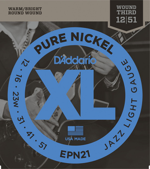 EPN21 XL Pure Nickel Комплект струн для электрогитары, никель, Jazz Light, 12-51, D'Addario от магазина Соло в Иркутске