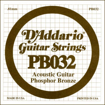 PB032 Phosphor Bronze Отдельная струна для акустической гитары, фосфорная бронза, .032, D'Addario от магазина Соло в Иркутске