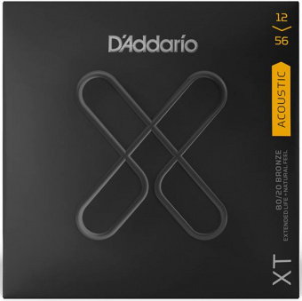 XTABR1256 XT Комплект струн для акустической гитары, бронза 80/20, 12-56, с покрытием, D'Addario от магазина Соло в Иркутске