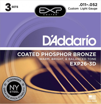 EXP26-3D Coated Phosphor Bronze Струны для акустической гитары, C.Light, 11-52, 3 компл, D'Addario от магазина Соло в Иркутске