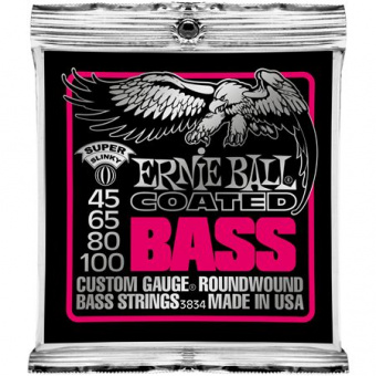 P03834 Coated Super Комплект струн для бас-гитары, с покрытием, 45-100, Ernie Ball от магазина Соло в Иркутске