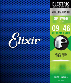 19027 Optiweb Комплект струн для электрогитары, никелированная сталь, Custom Light 9-46, Elixir от магазина Соло в Иркутске