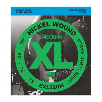 EXL220M Nickel Wound Комплект струн для бас-гитары, Super Light, 40-95, Medium Scale, D'Addario от магазина Соло в Иркутске