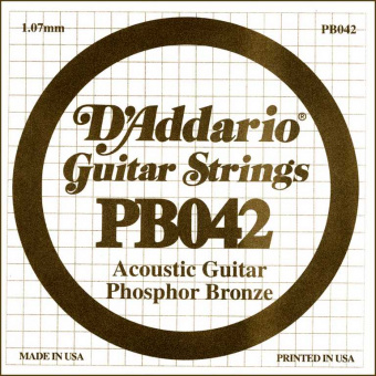 PB042 Phosphor Bronze Отдельная струна для акустической гитары, фосфорная бронза, .042, D'Addario от магазина Соло в Иркутске