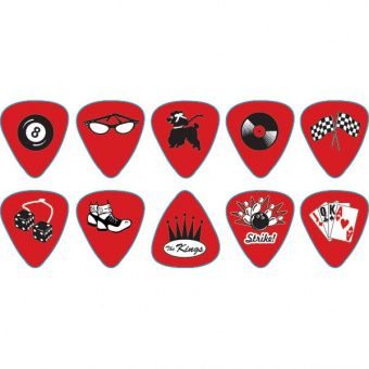 RPRKH RockaBilly Упаковка медиаторов, 12шт, красные, с рисунком, толстые, D'Andrea от магазина Соло в Иркутске