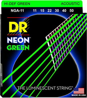 NGA-11 Neon Green Комплект струн для акустической гитары, фосфорная бронза, с покрытием, 11-50, DR от магазина Соло в Иркутске
