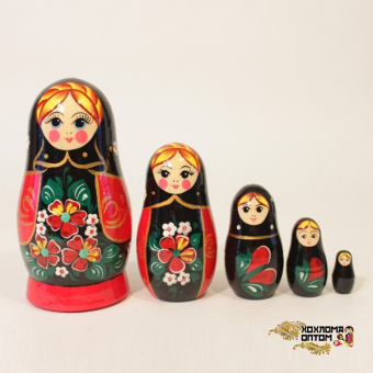 LHM10141 Матрешка "Незабудка черный платок" 5 кукольная, Хохлома от магазина Соло в Иркутске