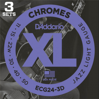 ECG24-3D Chromes Cтруны для электрогитары, Jazz Light, 11-50, 3 комплекта, D'Addario от магазина Соло в Иркутске