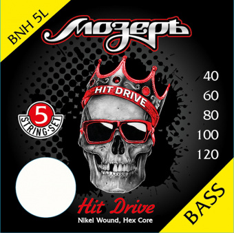 BNH-5L Hit Drive Комплект струн для 5-струнной бас-гитары, никелевый сплав, 40-120, Мозеръ от магазина Соло в Иркутске