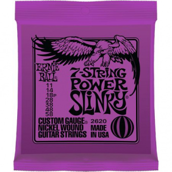 P02620 Power Slinky Комплект cтрун для 7-струнной электрогитары, никель, 11-58, Ernie Ball от магазина Соло в Иркутске