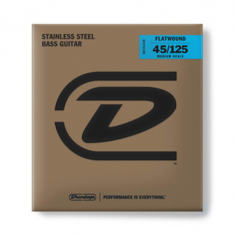 DBFS45125M Flatwound Medium Scale Комплект струн для 5-струной бас-гитары, сталь, 45-125, Dunlop от магазина Соло в Иркутске