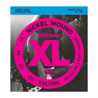EXL170S Nickel Wound Комплект струн для бас-гитары, Light, 45-100, Short Scale, D'Addario от магазина Соло в Иркутске